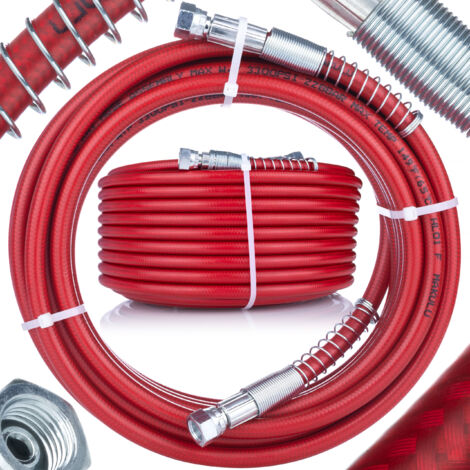 Rosfix Tuyau pour Pulvérisateur Airless 20m Rouge – Acier Renforcé, 228 Bar, 1/4"  Raccords Pivotants  Haute Résistance à l’Abrasion  Accessoire pour Peinture Airless