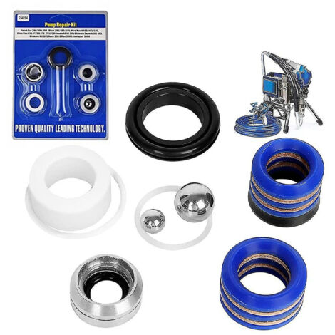 Rosfix Set Kit Réparation Pompe Airless – Joints Teflon Cuir, Billes Acier, O-Rings Haute Qualité compatible avec pulvérisateur Graco ST-Max 190–595, Ultra Max II 490–595
