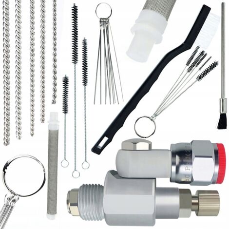 Rosfix Valve CleanShot pour l'agrégat de peinture + 10X Joint + Nettoyants + 2X Filtre de tube blanc 60 mesh + Liquide de conservation et de nettoyage pour l'agrégat de peinture