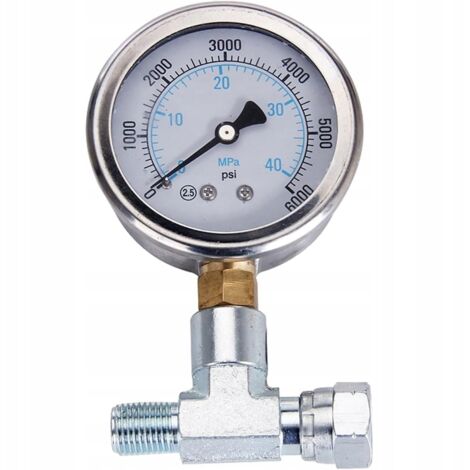 Rosfix Manometre Linéaire avec T Raccord 1/4" – 0–40 MPa (400 Bar)  Acier Inoxydable Cr Ni  Rempli de Glycérine  Précision 2,5  Accessoire pour Système Hydraulique
