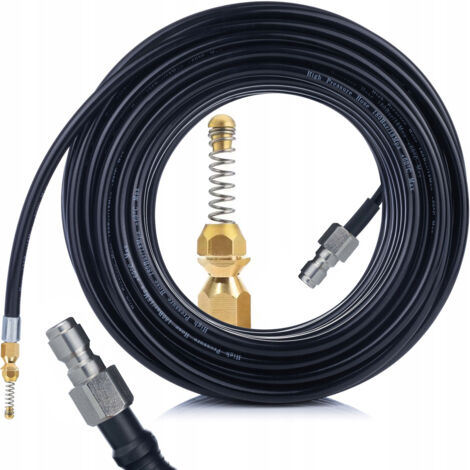 Rosfix Tuyau de Nettoyage Canalisation 30m – Buse à Ressort Laiton 1/4" QC  200 Bar, 60°C  Flexible et Résistant  Pour Égouts, Gouttières, Toilettes  Tuyau Haute Pression