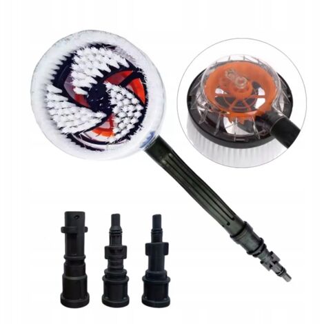 Rosfix Brosse Rotative pour Nettoyeur Haute Pression – Tête à Rotation Automatique 3 Adaptateurs Pour Voiture, Façade, Vitres compatible avec Kärcher, Lavor, Black+Decker (1/4)