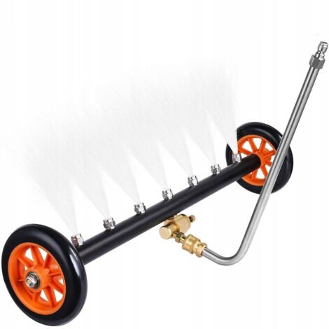 Rosfix Lance de Nettoyage Sous-Châssis sur Roulettes – 7 Buses Inox, Raccord Rapide 1/4", 53,3 cm Laiton et Caoutchouc Pour Terrasse, Patio, Sol Accessoire Nettoyeur Haute Pression