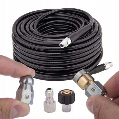 Rosfix Set Tuyau de Nettoyage Canalisation 15m 1/4" – 155 Bar, 60°C, 2 Buses (Standard + Rotative) Raccords M22 + 1/4" NPT compatible avec nettoyeur haute pression Kärcher K2–K7 (1/5)