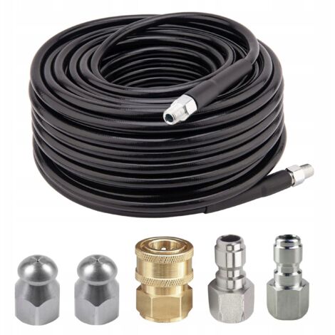 Rosfix Set Tuyau de Nettoyage Canalisation 15m 1/4" – 2 Buses, 3 Raccords 155 Bar, Max 529 Bar, 60°C Pour Nettoyeur Haute Pression Accessoire Débouchage (1/5)