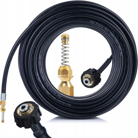 Rosfix Tuyau de Nettoyage Canalisation 10m M22x1,5 – Laiton, 200 Bar, 60°C  Buse à Ressort  Flexible et Résistant  compatible avec nettoyeur haute pression Kärcher HD/HDS (1/5)