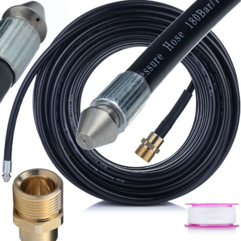 Rosfix Tuyau de Nettoyage Canalisation 40m M22 – Buse 1+3 Jets, 160 Bar, 60°C Filetage 1/4" Teflon Inclus compatible avec nettoyeur haute pression Kärcher, Kranzle (1/5)