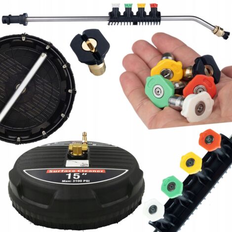 Rosfix Brosse professionnelle T-Racer 15" avec connexion rapide 1/4" + Lance pour nettoyeur haute pression 1/4" courbée à 15° avec ensemble de 5 buses et support (1/5)