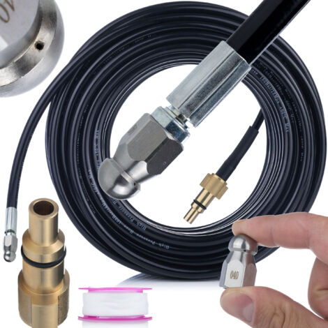 Rosfix Tuyau de Canalisation 20m 1/4" – Buse 1+3 Amovible, 200 Bar, 60°C  Filetage Universel  compatible avec nettoyeur haute pression Lavor Vertigo–Cruiser, Parkside PHD (1/5)