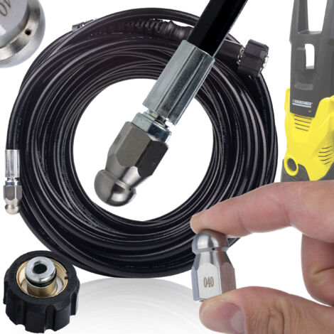 Rosfix Tuyau de Nettoyage Canalisation 40m M22 – Buse Amovible 1/4" Nylon Renforcé, 200 Bar, 60°C compatible avec nettoyeur haute pression Kärcher K2–K7