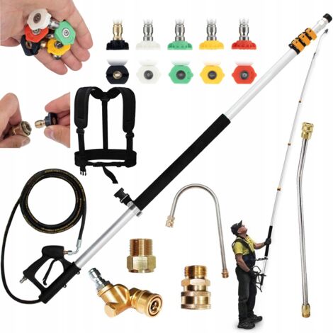 Rosfix Lance Télescopique 1,5–7,3m pour Nettoyeur Haute Pression – Aluminium, 275 Bar, 30 l/min Avec Sangle et Buses compatible avec nettoyeur haute pression Kärcher HD HDS