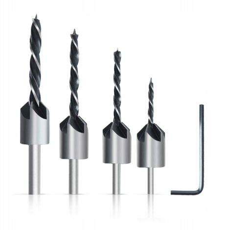 Rosfix Set Forets Fraisoirs Réglables 4 Pièces – Ø3-6mm avec Clé Allen Perçage et Fraisage Simultanés Pour Bois et Plastique Accessoire de Perçage Précis