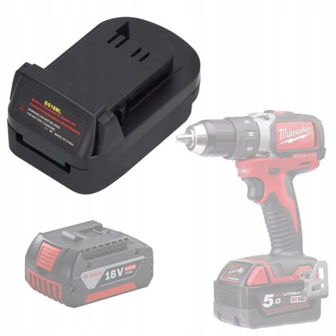 Rosfix Adaptateur Batterie BS18ML – Convertisseur Bosch 18V vers Milwaukee 18V USB 5V 2.1A ABS+PC Résistant Pour Outils Sans Fil Accessoire Électroportatif