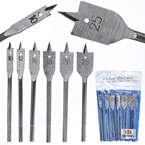 Rosfix Set Forets à Bois Plats 6 Pièces 10–25 mm – Acier Carbone Haute Qualité Perçage Précis et Rapide Pour Bois, Plâtre, Plastique Accessoire de Perçage (1/5)