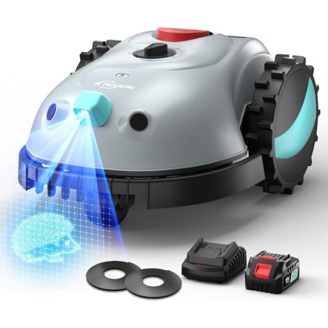 YARDCARE Robot Cortacesped con Navegación por Visión, Detección de 150 Obstáculos, Robot Cortacésped Bateria hasta 150 m², con Cintamagnetica, Gris claro