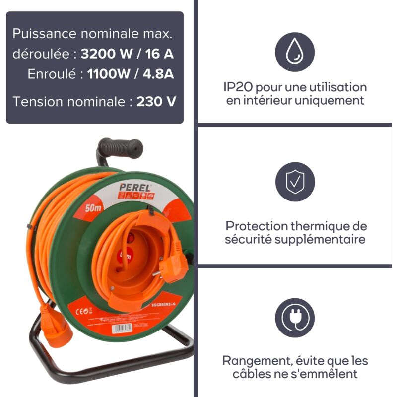 Enrouleur électrique à rappel automatique à ressort - Câble H05VV-F - 3G1,5 mm² - P315 devis sous 1h