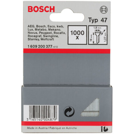 Bosch Accessories Clous Type 47 pour Diverse Agrafeuses, 1.8mm x 1.27mm x 19mm, Lot de 1000