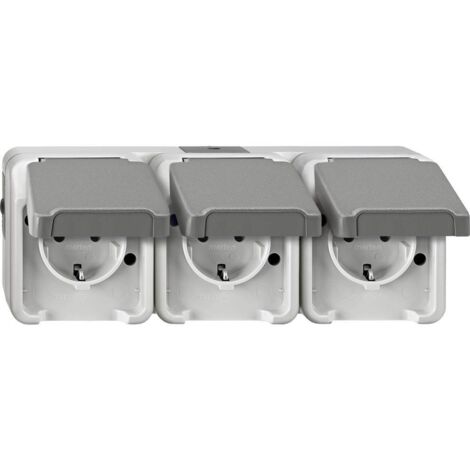 Prise 2P+T avec clapet Schneider Electric 4074954 AQUASTAR gris clair (1/2)