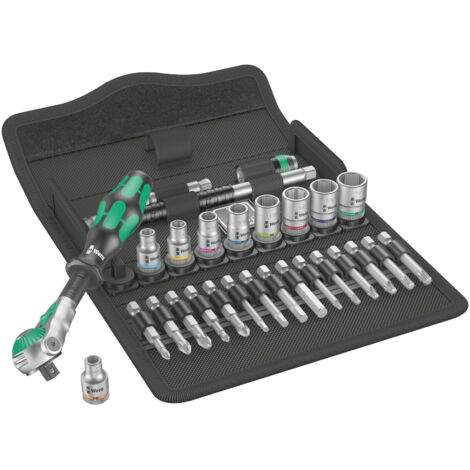 Wera – Set de douilles et embouts de vissage 3/8' – 29 pièces – Denture 72 dents – Angle de reprise 5° – Rallonge flexible 200 mm (1/5)