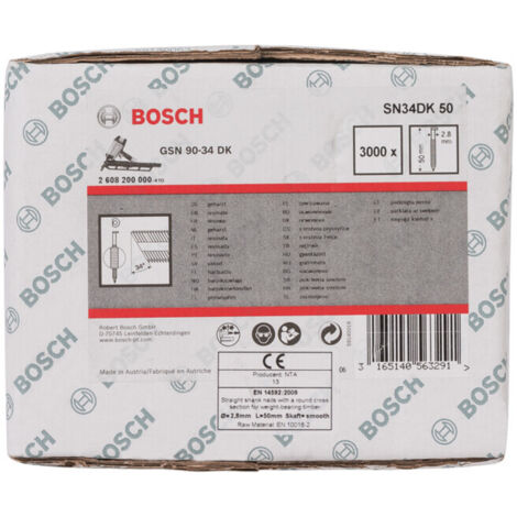Clou à tête en D Bosch SN34DK 50 2,8 mm 50 mm 50 mm flan lisse lisse 3000 pièces (1/5)
