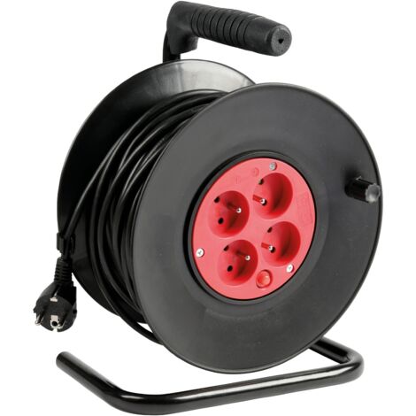 Enrouleur électrique 25 mètres – 4 prises 16A – Disjoncteur thermique – Socle métal robuste – Puissance 2300W – Expert Line (1/4)