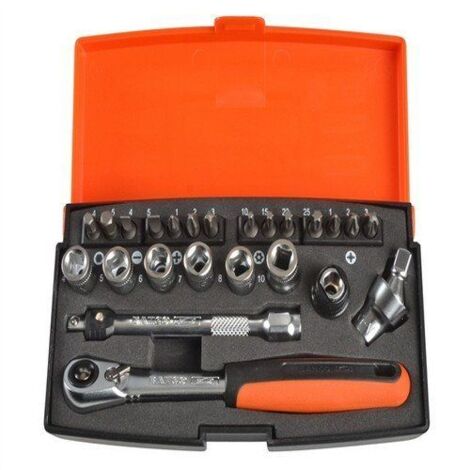 BAHCO - Jeu de douilles 1/4", 6 pans, dimensions métriques, et embouts - 24 pc/coffret