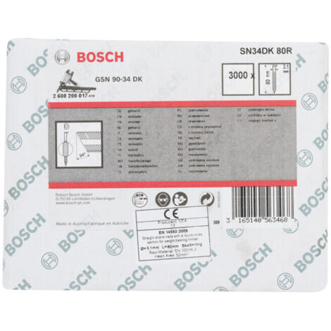 Clou à tête en D Bosch SN34DK 80R 3,1 mm rainuré à blanc 80 mm 3000 pièces (1/5)