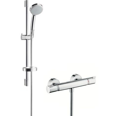 Hansgrohe – Set de douche Vario avec thermostat – Douchette 100mm 3 jets – Longueur barre 0,65m – Flexible 1,60m – 27034000