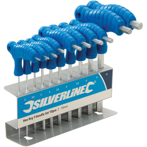 Silverline – Jeu de clés hexagonales 6 pans à poignée en T – Acier chrome-vanadium – Tailles 2 à 10 mm – Support de rangement inclus (1/7)