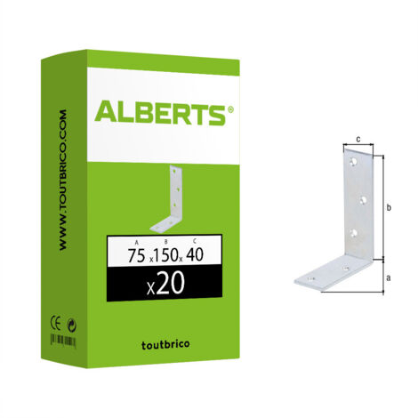 Alberts 847883 Équerre de poutre, côtés inégaux, passivée, 75 x 150 x 40 mm, Set de 2