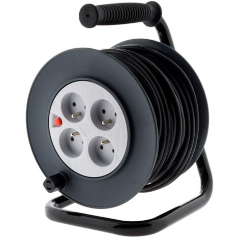 Zenitech – Enrouleur électrique 4 prises H05VV-F 3G1mm² 25m – Puissance max 3200W – Sécurité thermique – Certifié NF – Noir