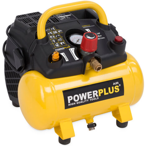 Compresseur sans huile 6 litres 1,5 CV – Débit d'air 180 l/min – Pression max 10 bars – Puissance 1100 W pour applications pro – Powerplus - POWX1721 (1/5)