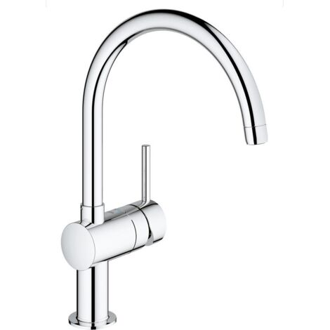 Grohe – Mitigeur d’évier mural chrome – Bec C – Montage monotrou – Cartouche céramique 46 mm – Limiteur de débit ajustable – 32917000
