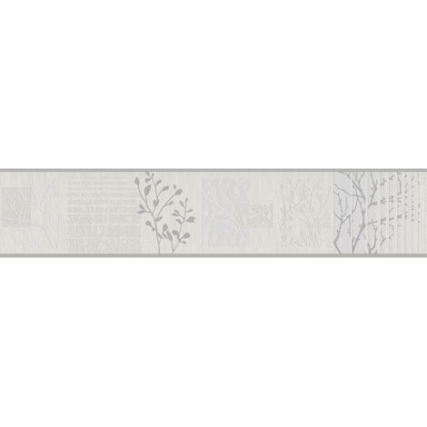Frise papier peint grise motif arbre & fleur Frise tapisserie gris motif pour chambre adulte Frise murale salon & couloir (1/2)