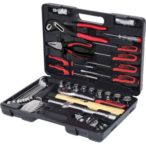 Kstools – Coffret cliquet et douilles 1/4' et 1/2' – 50 pièces en acier chrome vanadium – Système FlankTraction pour accès facile aux vis