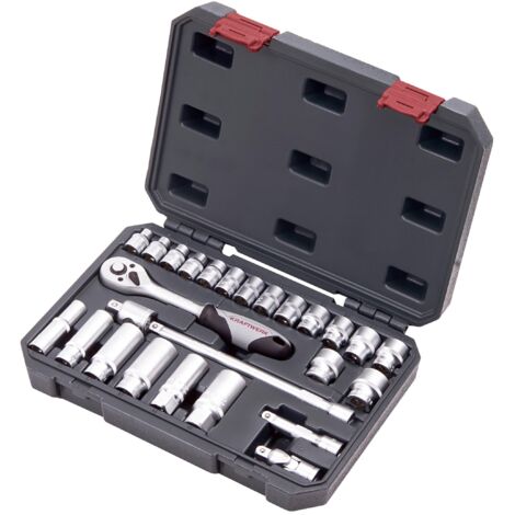 Kraftwerk – Coffret cliquet et douilles 26 pièces – Douilles de 6 à 22 mm – Cliquet réversible 45 dents – Pour travaux de bricolage avancés (1/2)