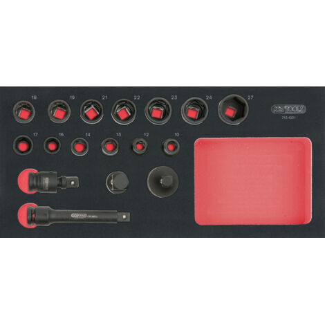 Ks Tools – Module de douilles à chocs 1/2'' – 17 pièces – Empreinte découpée au laser – Mousse imputrescible pour protection optimale