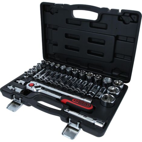 Kstools – Coffret de douilles 1/2' – 35 pièces en acier chromé vanadium – Système FlankTraction pour prise optimale – Angle de reprise 5°