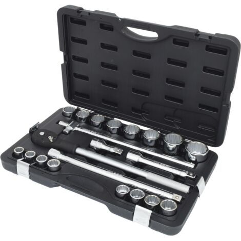 Kstools – Coffret cliquet et douilles 12 pans 3/4'' – 21 pièces en acier chrome vanadium – Angle de reprise 15° – Accessoires pour espaces restreints