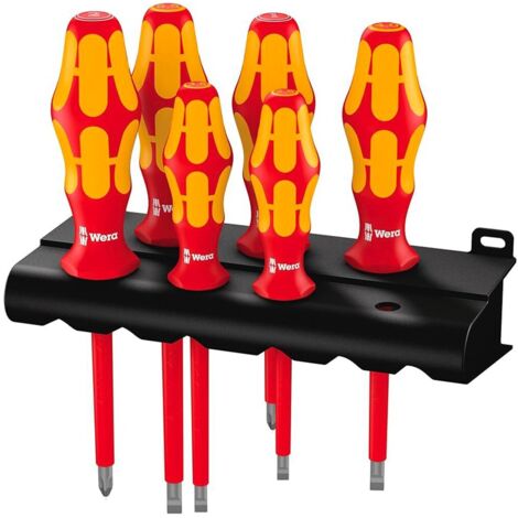 Wera – Kit de tournevis isolés 6 pcs – Lames VDE 2,5/3,5/4,0/5,5 mm et PH 1/2 – Poignées ergonomiques pour confort – Pour travaux électriques