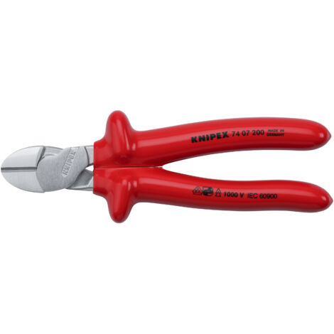 KNIPEX 74 07 200 Pince coupante de côté à forte démultiplication isolées par surmoulage, certifiées VDE chromée 200 mm