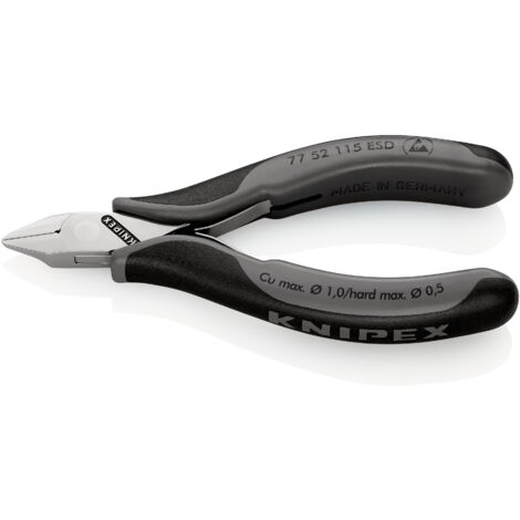 KNIPEX 77 52 115 ESD Pinces coupantes de côté pour l’électronique ESD avec charnière entrepassée avec poignées multimatières 115 mm