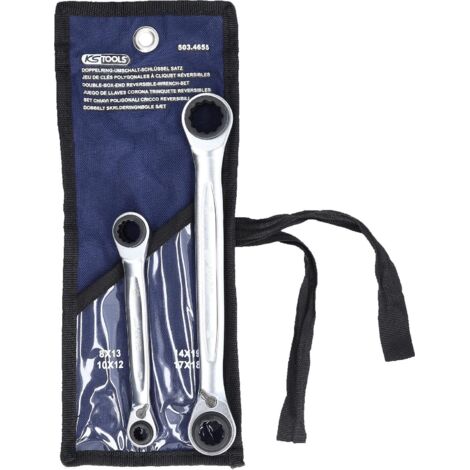 Kstools – Jeu de clés polygonales à cliquet réversible 4 en 1 – 2 pièces 8-19mm – 72 dents – Chrome Vanadium finition satinée – Accès facile espaces restreints