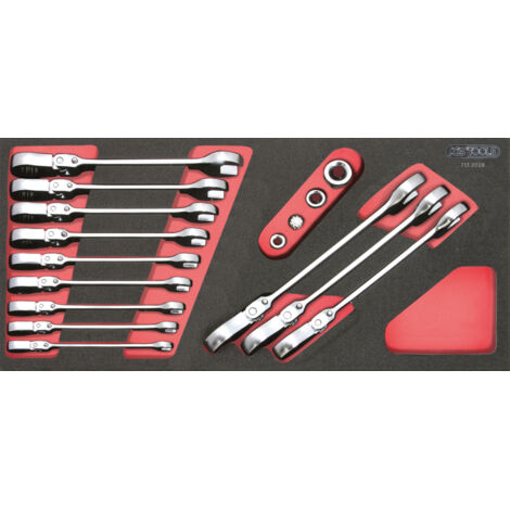 Kstools – Module de clés mixtes à cliquet inclinable GEARplus® avec adaptateurs 16 pcs – Mousse imputrescible – Empreinte découpée au laser – Dimensions L.390 x l.188 x H.35 mm (1/4)
