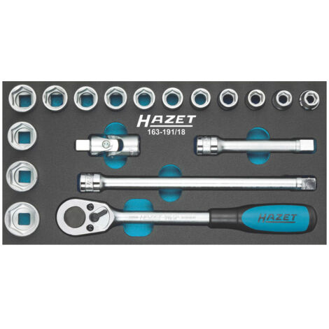 Assortiment d'outils pour servante 163-191/18 Clé a cliquet 1/2" Hazet