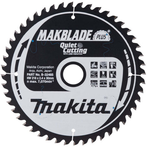 Makita – Lame de scie circulaire 216mm pour bois dur – Alésage 30mm – 48 dents – Coupe nette et précise – Compatible scies radiales et à onglets (1/4)