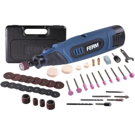 Ferm – Outil multifonction 12V CTM1016 – Batterie Li-Ion 1.5Ah – Vitesse 3000-20000 trs/min – 43 accessoires pour meulage, coupe, perçage, ponçage