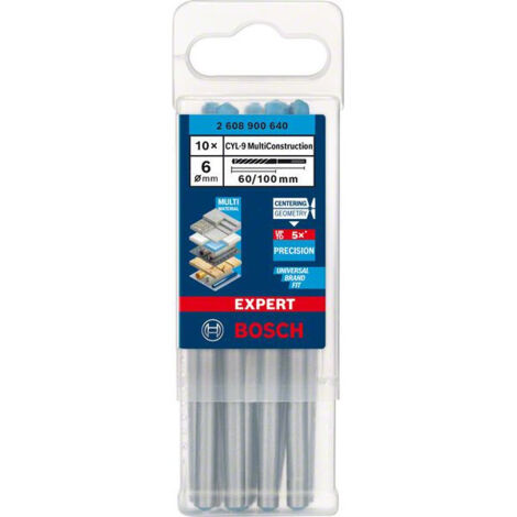 Bosch – Foret MultiConstruction 6mm – Longueur 60mm – Pour béton, brique, bois et métal – Lot de 10 – 2608900640