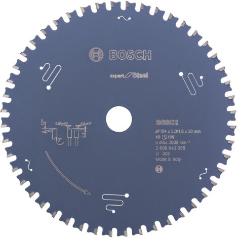 Bosch – Lame de scie circulaire 184 mm – Alésage 20 mm – 48 dents pour acier – Coupe nette et précise – Revêtement anti-corrosion