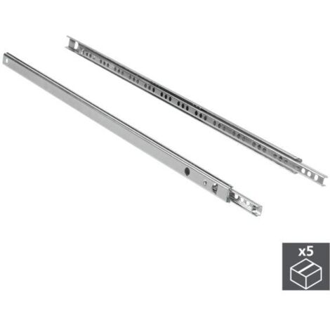 Emuca – Coulisses à billes pour tiroirs – Sortie partielle – Acier zingué – Charge max 10 kg – Lot de 5 paires – Compatibles 182-314 mm